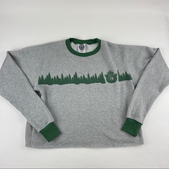 Smokey Sweatshirt Womens Medium Gray Green Crop Length Long Sleeve - Picture 1 of 8